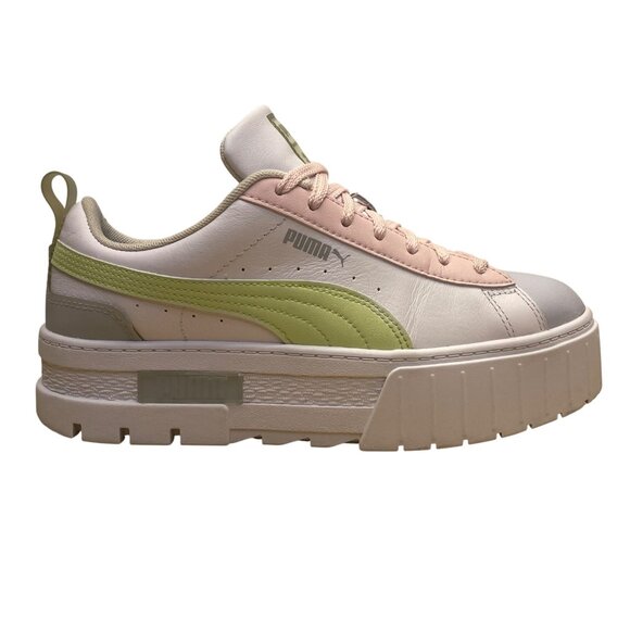 Puma Women’s White Green Pink Leather Lace-Up Casual Platform Sneakers Size 8.5 - Picture 1 of 9